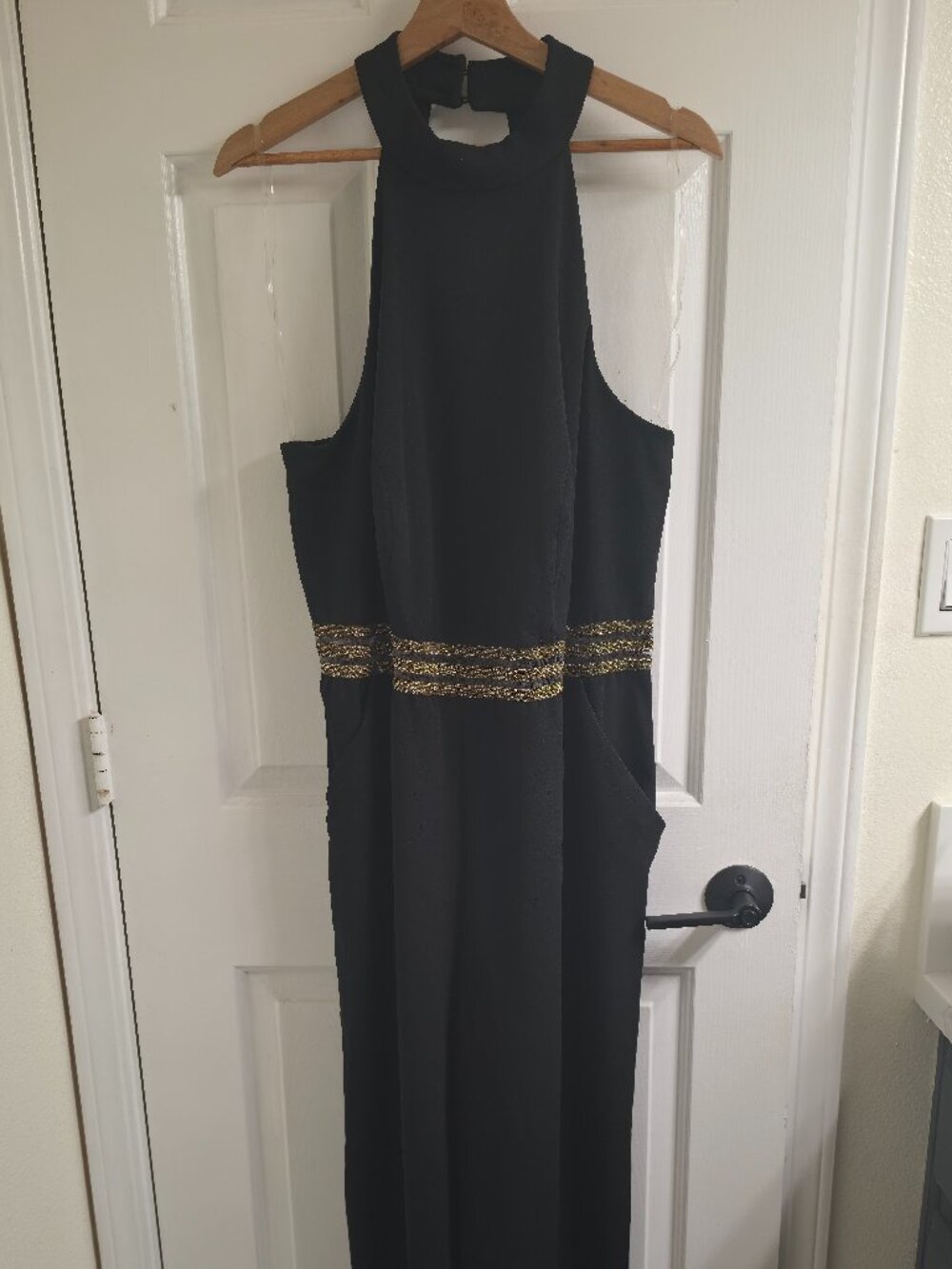 Teeze Me Halter-Neck Jumpsuit Black and Gold